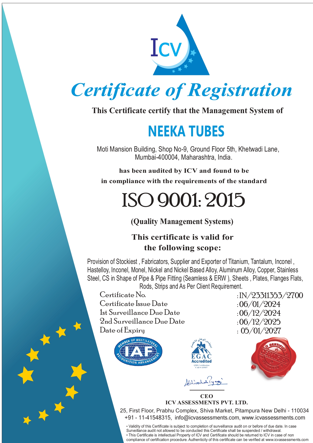 ISO CERTIFICATE NEEKA TUBES